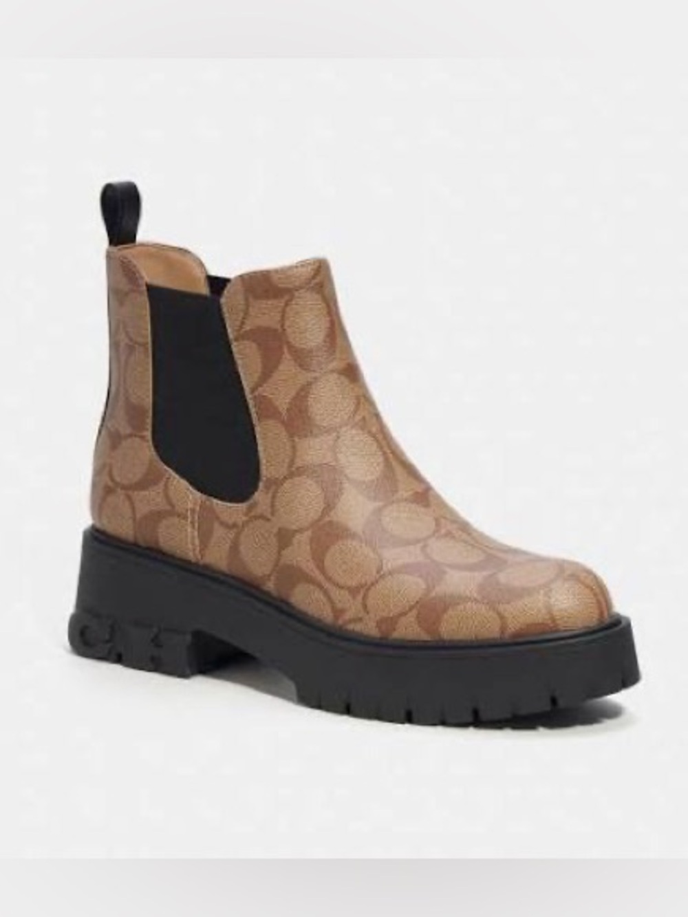 Coach Chelsea Booties in Signature Tan and Brown Canvas
